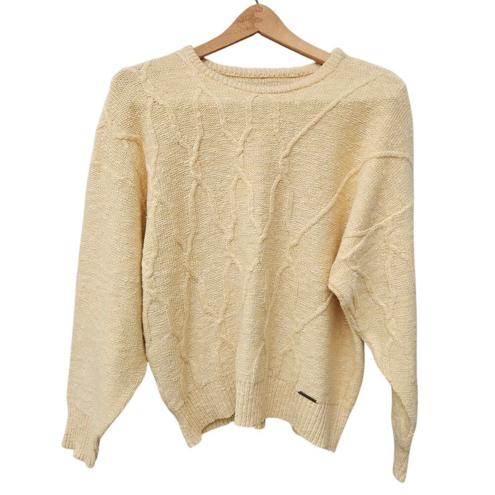 Vintage Geiger Butter Yellow Cotton Knit Sweater Size 40 Cabke Knit Austria